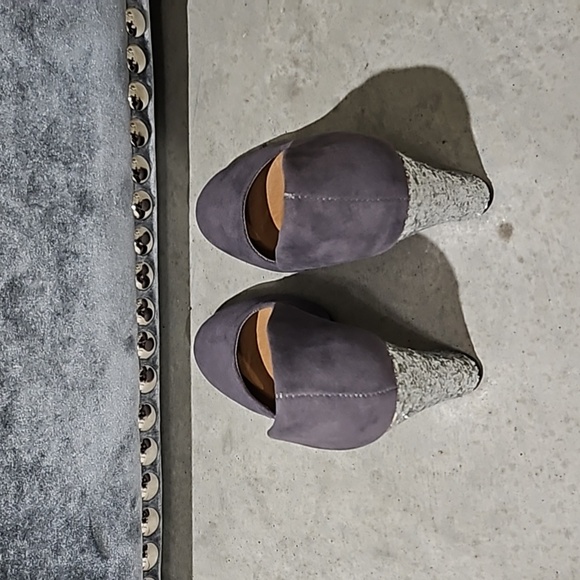 Grey Glitter Block Heels Pumps - Picture 4 of 7